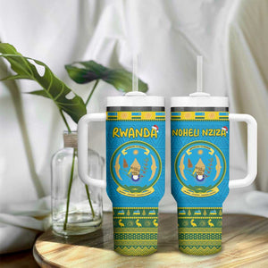 Afro Rwanda Christmas Tumbler With Handle Noheli Nziza Coat Of Arms - African Pattern