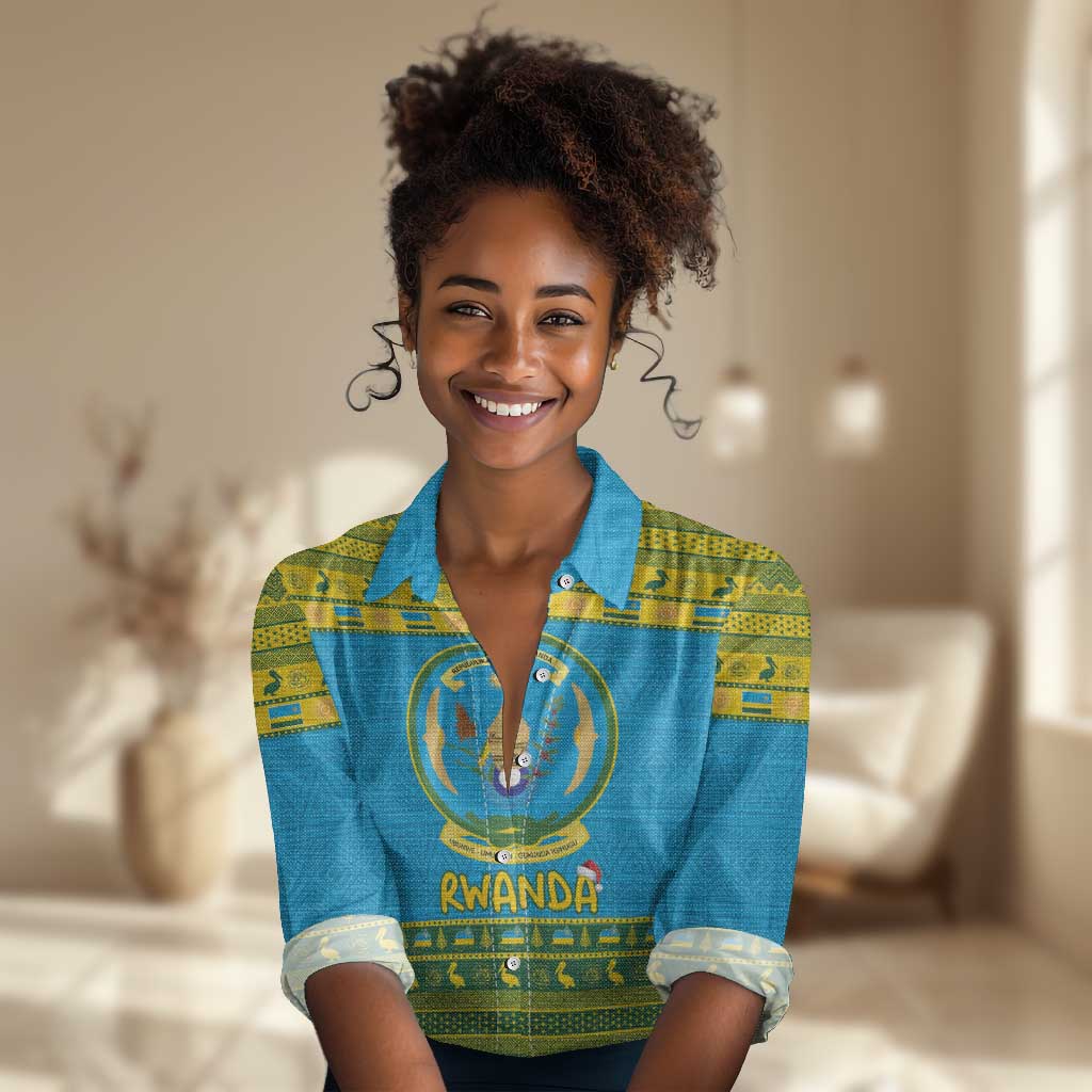 Afro Rwanda Christmas Women Casual Shirt Noheli Nziza Coat Of Arms - African Pattern