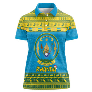 Afro Rwanda Christmas Women Polo Shirt Noheli Nziza Coat Of Arms - African Pattern