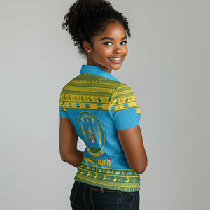 Afro Rwanda Christmas Women Polo Shirt Noheli Nziza Coat Of Arms - African Pattern