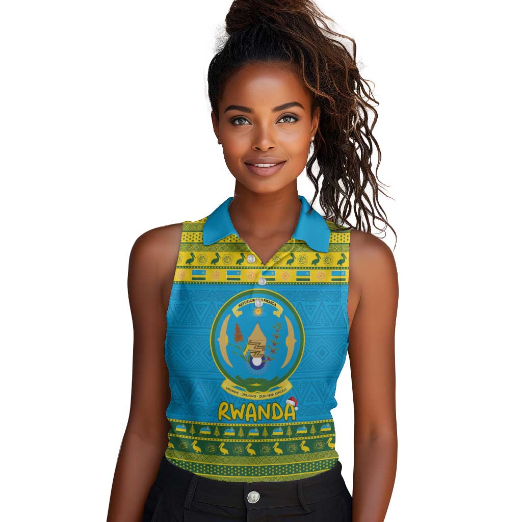 Afro Rwanda Christmas Women Sleeveless Polo Shirt Noheli Nziza Coat Of Arms - African Pattern