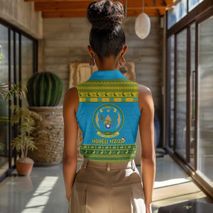 Afro Rwanda Christmas Women Sleeveless Polo Shirt Noheli Nziza Coat Of Arms - African Pattern