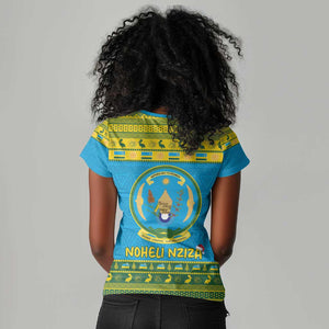 Afro Rwanda Christmas Women V-Neck T-Shirt Noheli Nziza Coat Of Arms - African Pattern