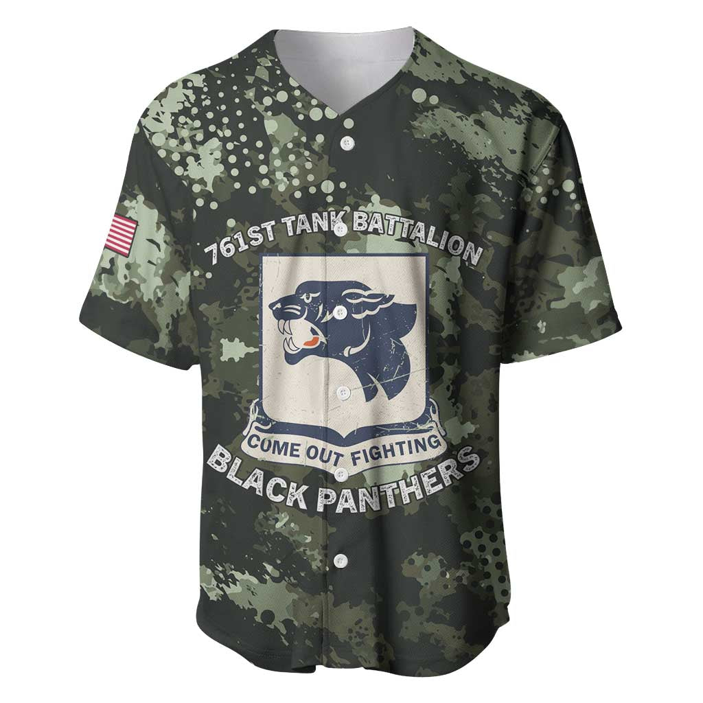 761st Tank Battalion Black Panthers Baseball Jersey WWII Military Camouflage - African Pride