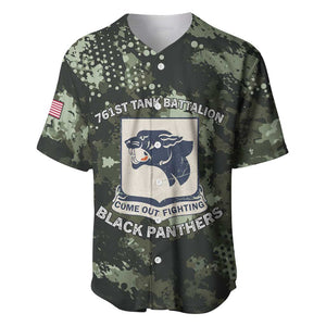 761st Tank Battalion Black Panthers Baseball Jersey WWII Military Camouflage - African Pride