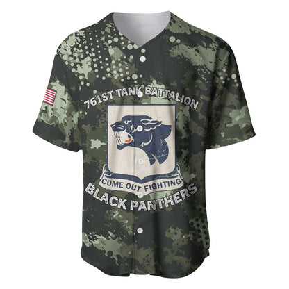761st Tank Battalion Black Panthers Baseball Jersey WWII Military Camouflage - African Pride