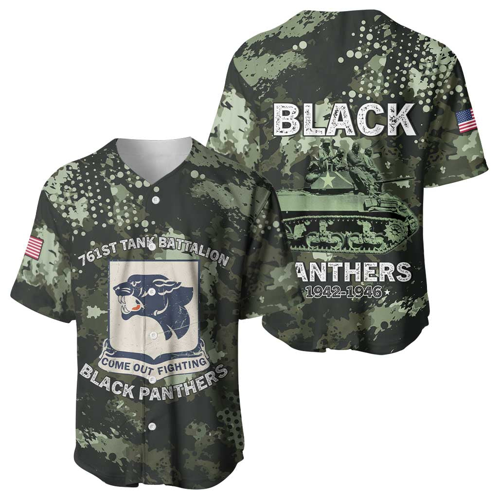 761st Tank Battalion Black Panthers Baseball Jersey WWII Military Camouflage - African Pride