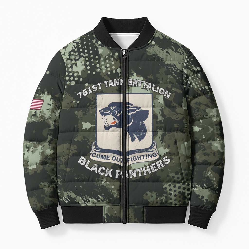 761st Tank Battalion Black Panthers Bomber Puffer Jacket WWII Military Camouflage - African Pride
