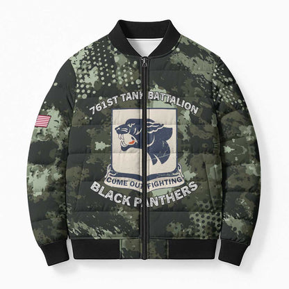761st Tank Battalion Black Panthers Bomber Puffer Jacket WWII Military Camouflage - African Pride