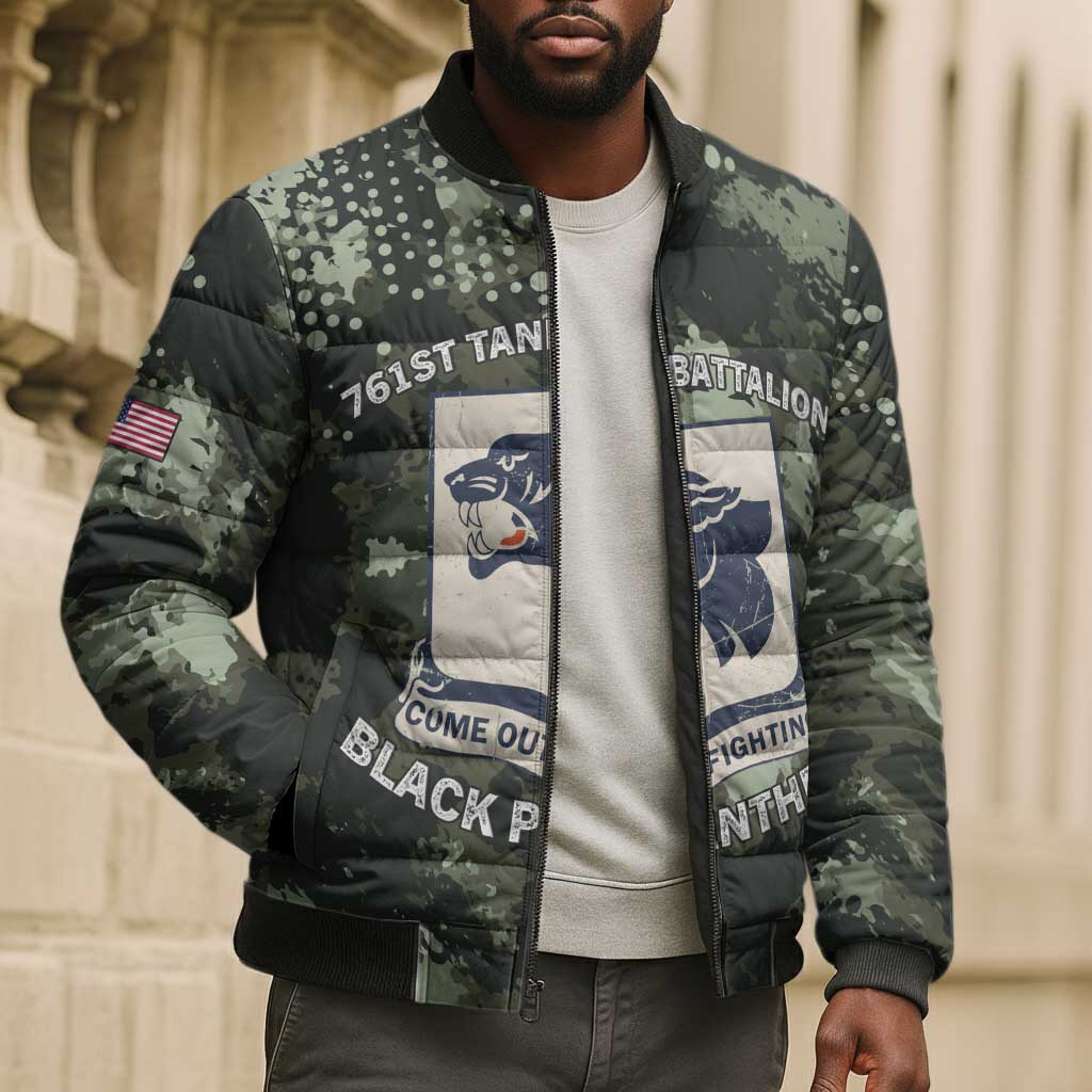 761st Tank Battalion Black Panthers Bomber Puffer Jacket WWII Military Camouflage - African Pride