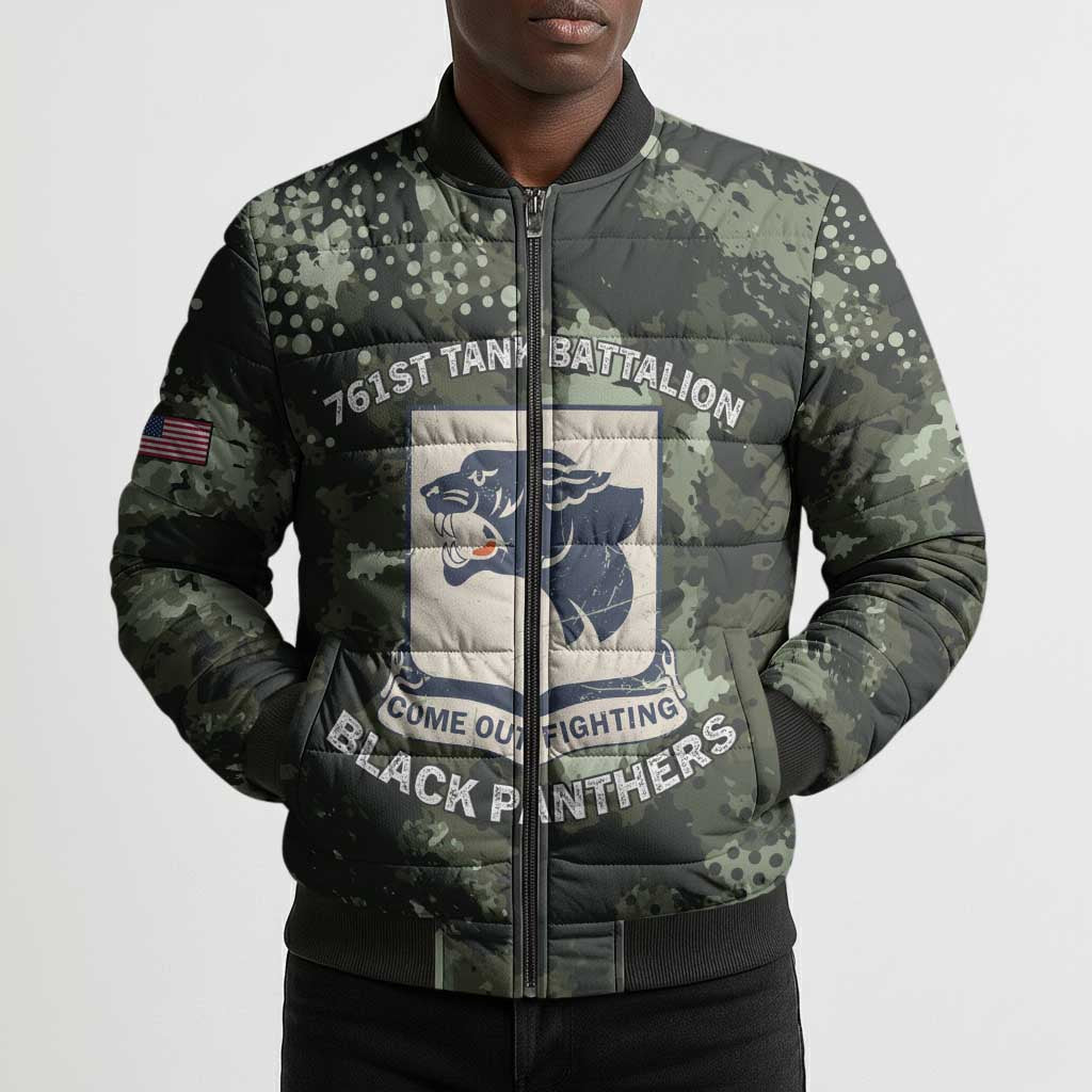 761st Tank Battalion Black Panthers Bomber Puffer Jacket WWII Military Camouflage - African Pride