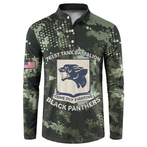 761st Tank Battalion Black Panthers Button Sweatshirt WWII Military Camouflage