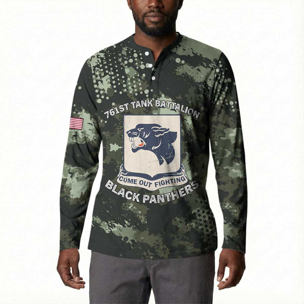 761st Tank Battalion Black Panthers Button Sweatshirt WWII Military Camouflage