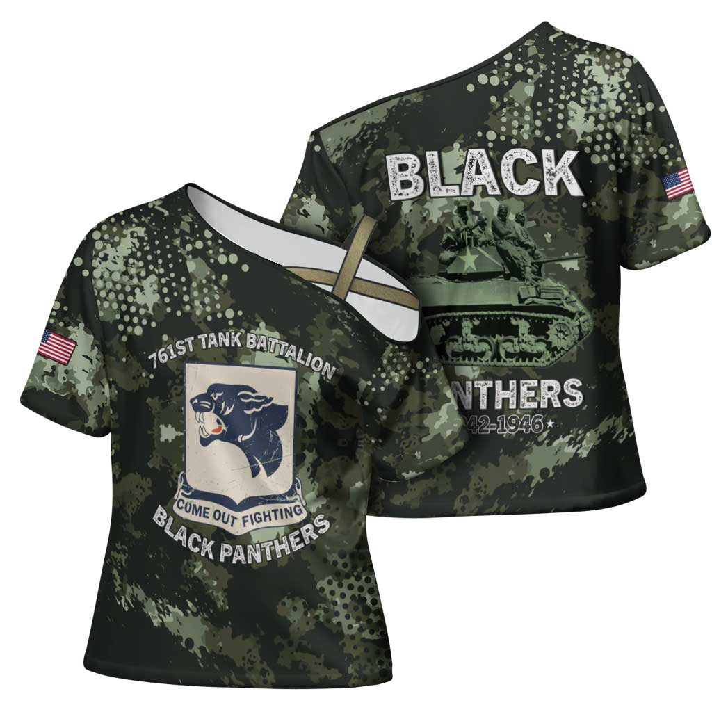 761st Tank Battalion Black Panthers Cross Shoulder Shirt WWII Military Camouflage - African Pride