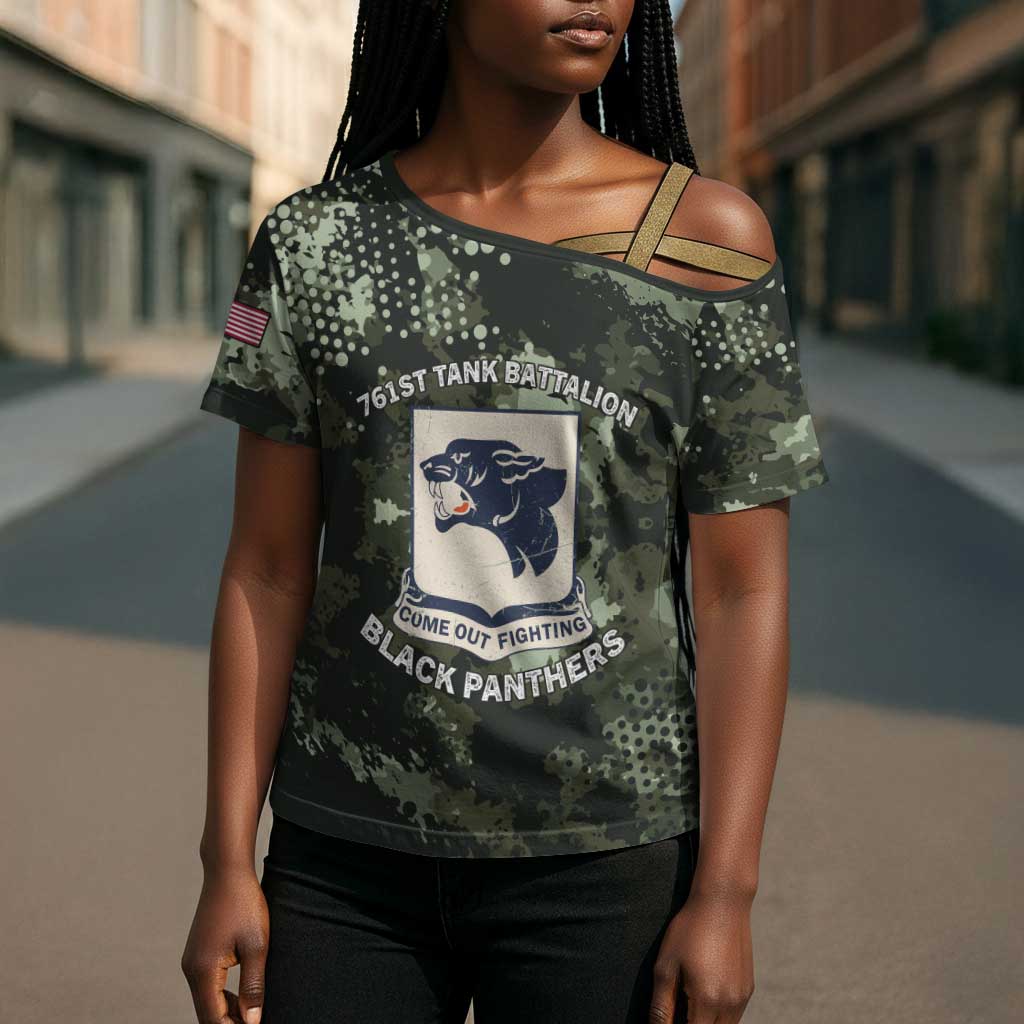 761st Tank Battalion Black Panthers Cross Shoulder Shirt WWII Military Camouflage - African Pride