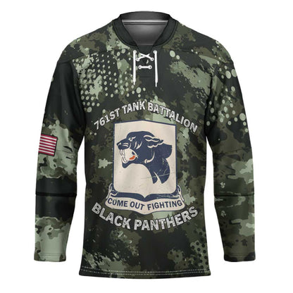 761st Tank Battalion Black Panthers Hockey Jersey WWII Military Camouflage - African Pride