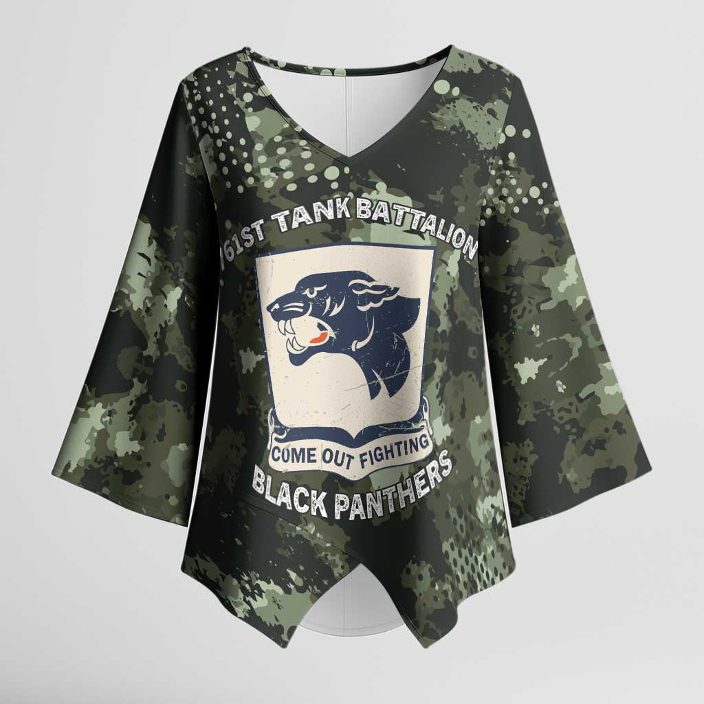761st Tank Battalion Black Panthers Kimono Sleeve Blouse WWII Military Camouflage - African Pride