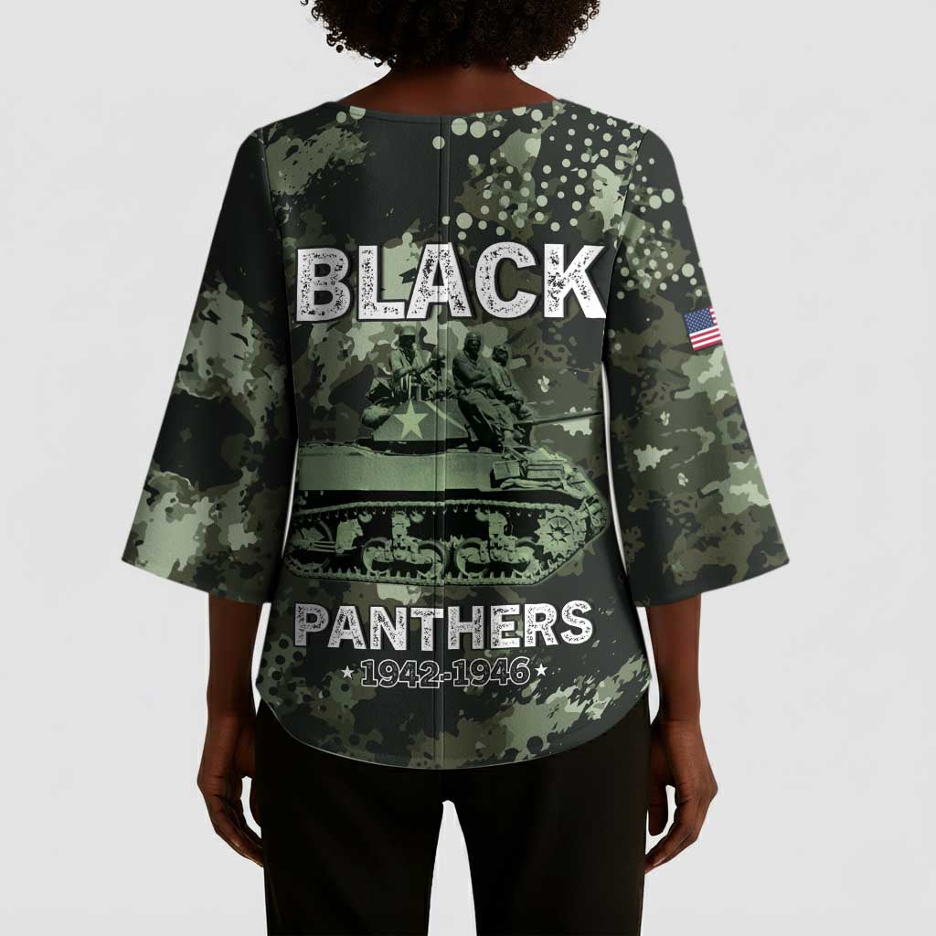761st Tank Battalion Black Panthers Kimono Sleeve Blouse WWII Military Camouflage - African Pride