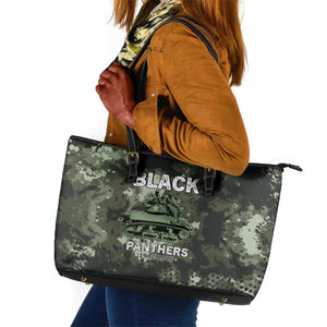 761st Tank Battalion Black Panthers Leather Tote Bag WWII Military Camouflage - African Pride