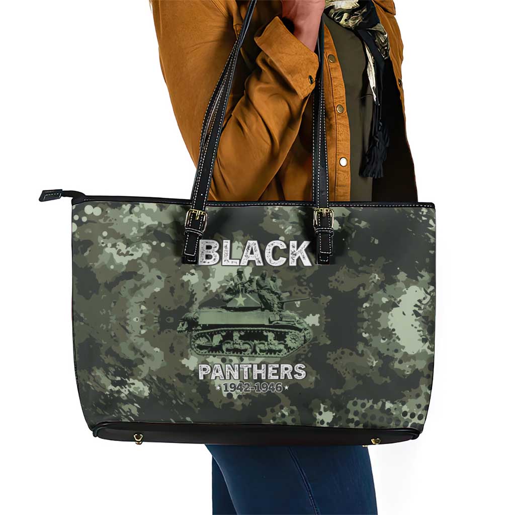 761st Tank Battalion Black Panthers Leather Tote Bag WWII Military Camouflage - African Pride