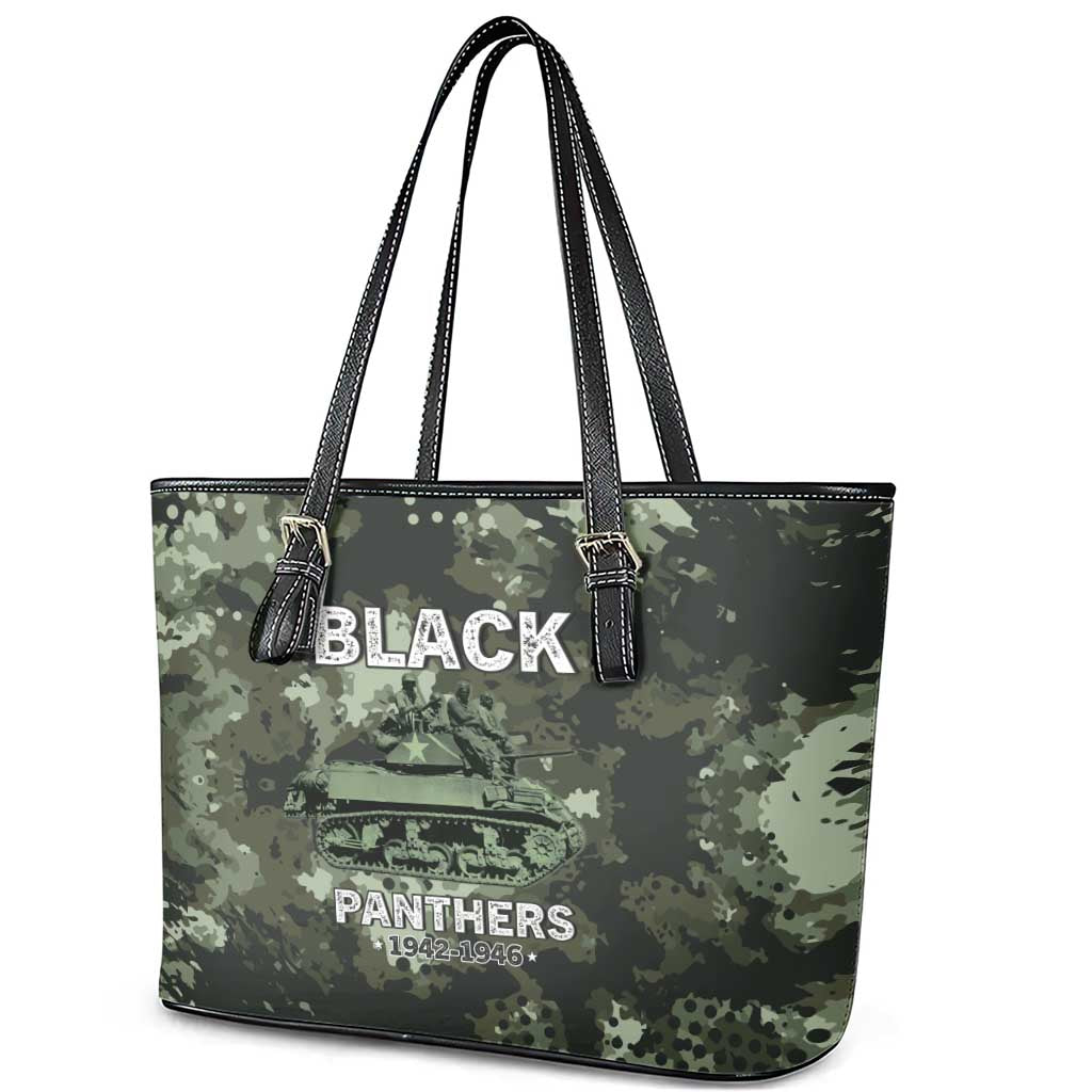761st Tank Battalion Black Panthers Leather Tote Bag WWII Military Camouflage - African Pride