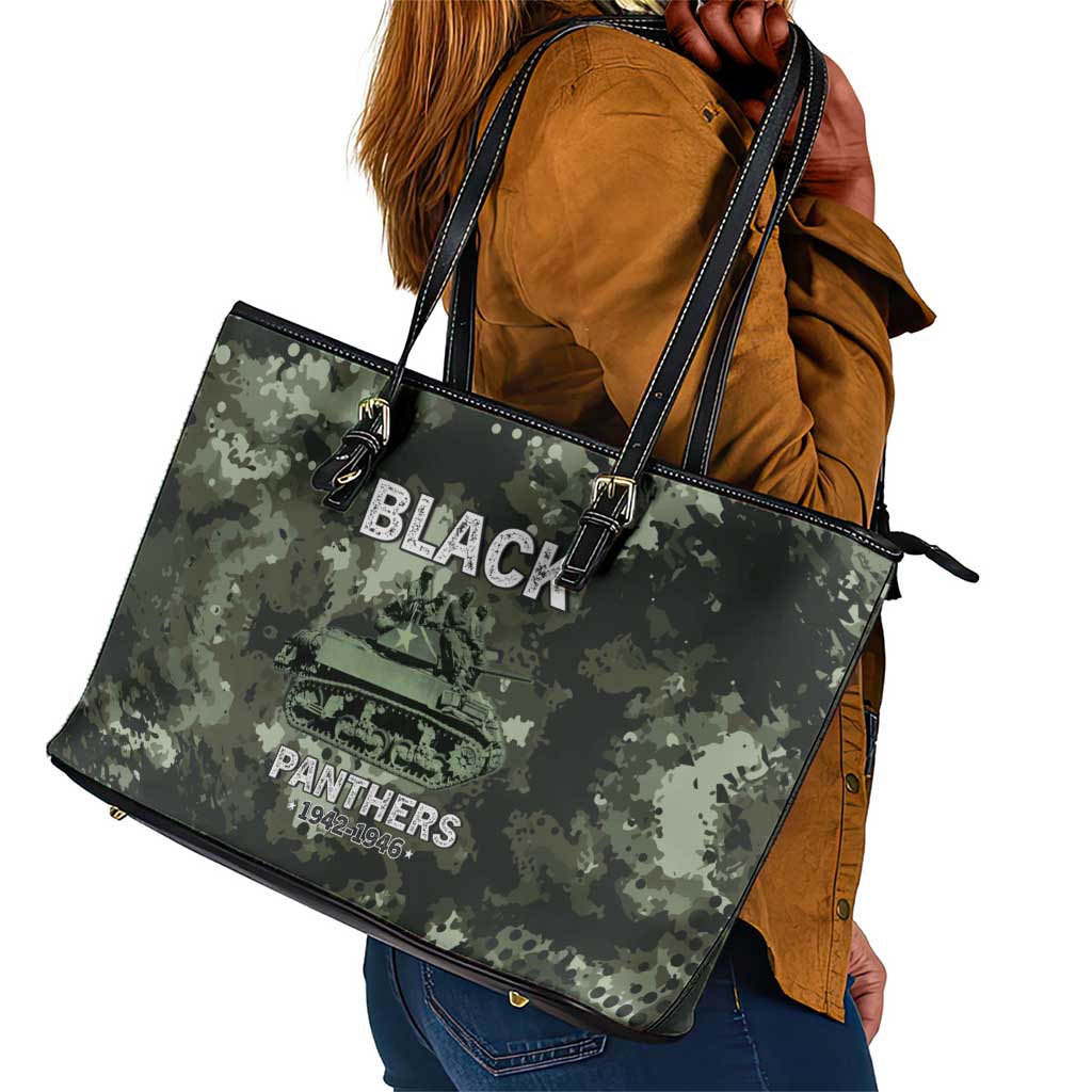 761st Tank Battalion Black Panthers Leather Tote Bag WWII Military Camouflage - African Pride