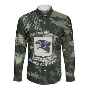 761st Tank Battalion Black Panthers Long Sleeve Button Shirt WWII Military Camouflage - African Pride