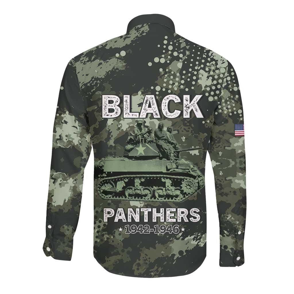 761st Tank Battalion Black Panthers Long Sleeve Button Shirt WWII Military Camouflage - African Pride