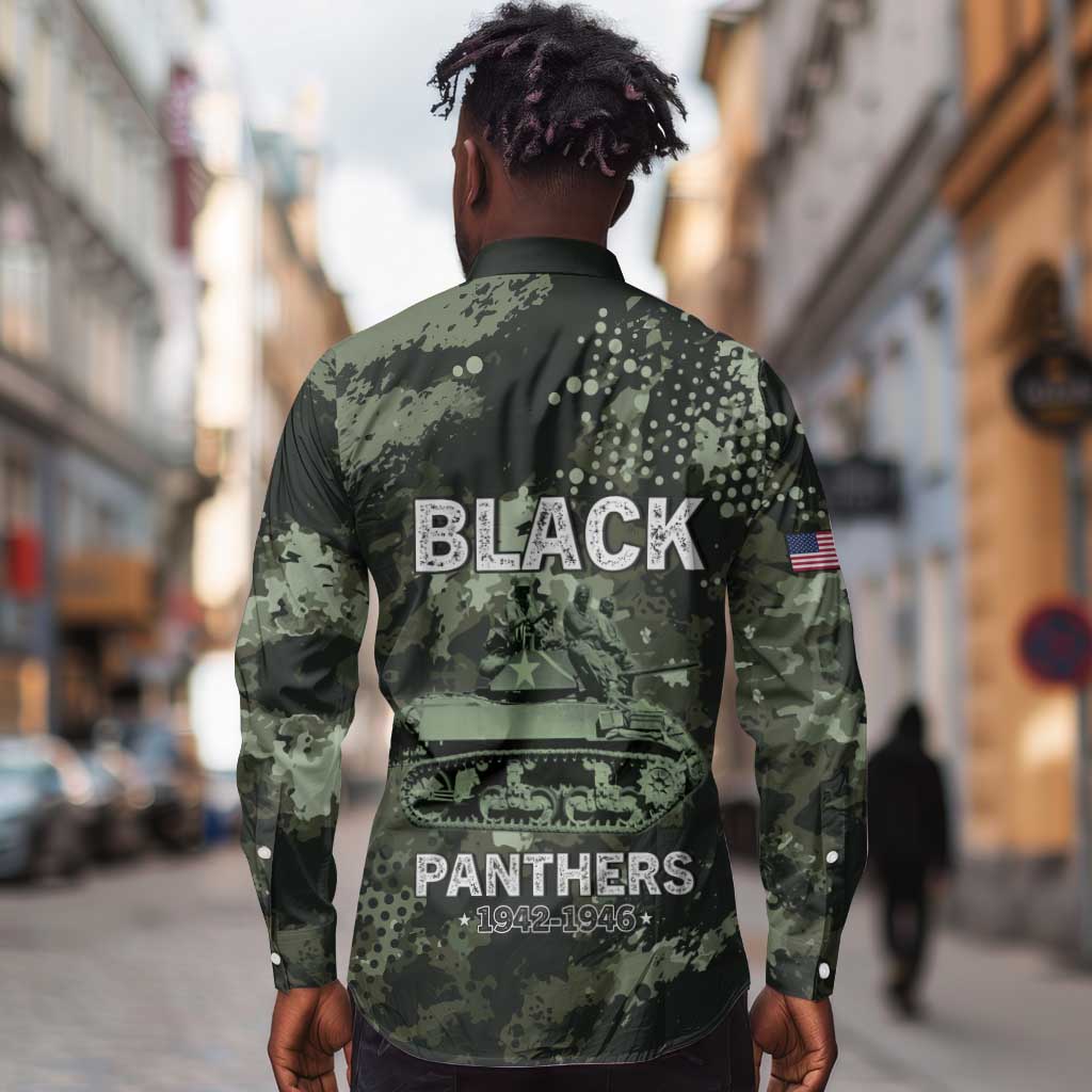 761st Tank Battalion Black Panthers Long Sleeve Button Shirt WWII Military Camouflage - African Pride
