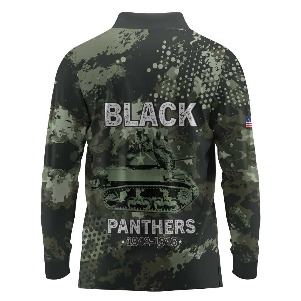 761st Tank Battalion Black Panthers Long Sleeve Polo Shirt WWII Military Camouflage - African Pride