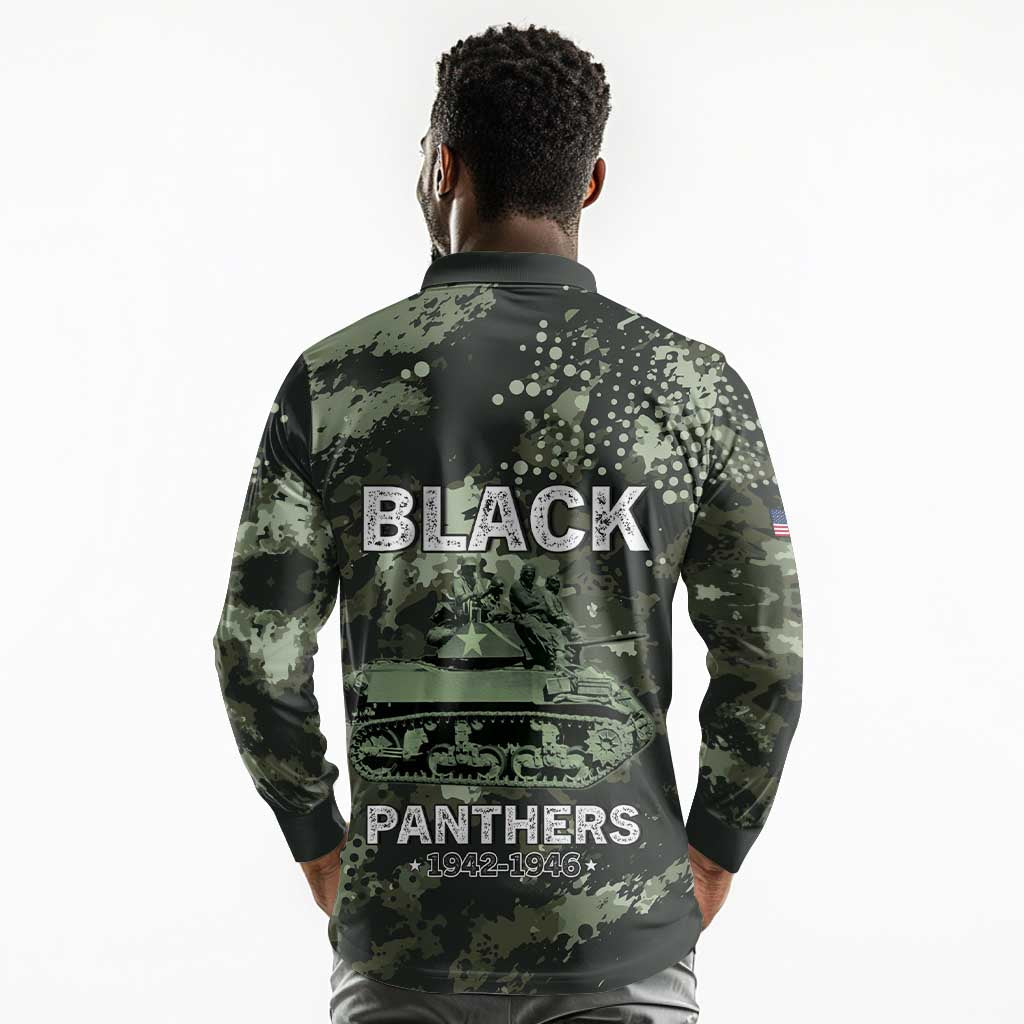 761st Tank Battalion Black Panthers Long Sleeve Polo Shirt WWII Military Camouflage - African Pride