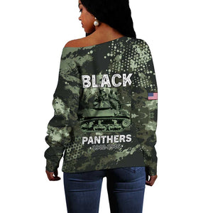 761st Tank Battalion Black Panthers Off Shoulder Sweater WWII Military Camouflage - African Pride
