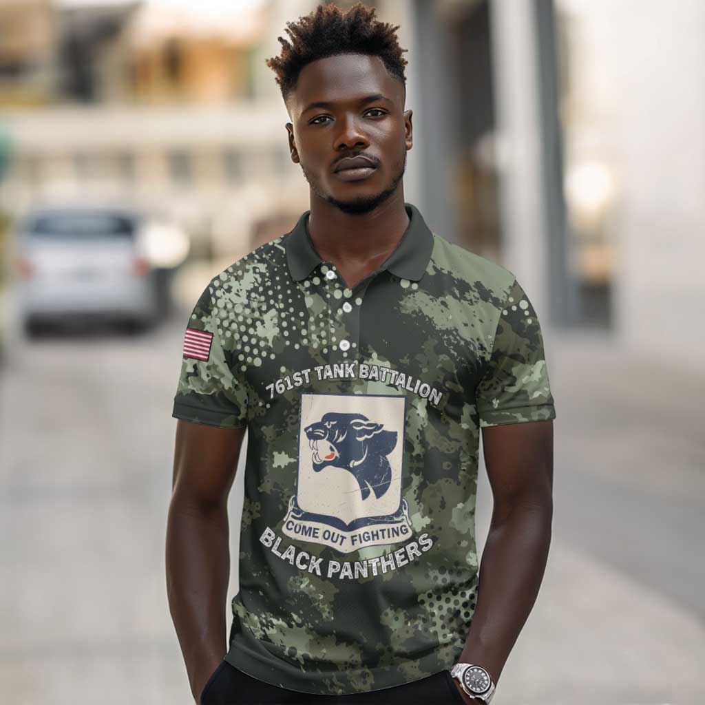 761st Tank Battalion Black Panthers Polo Shirt WWII Military Camouflage - African Pride