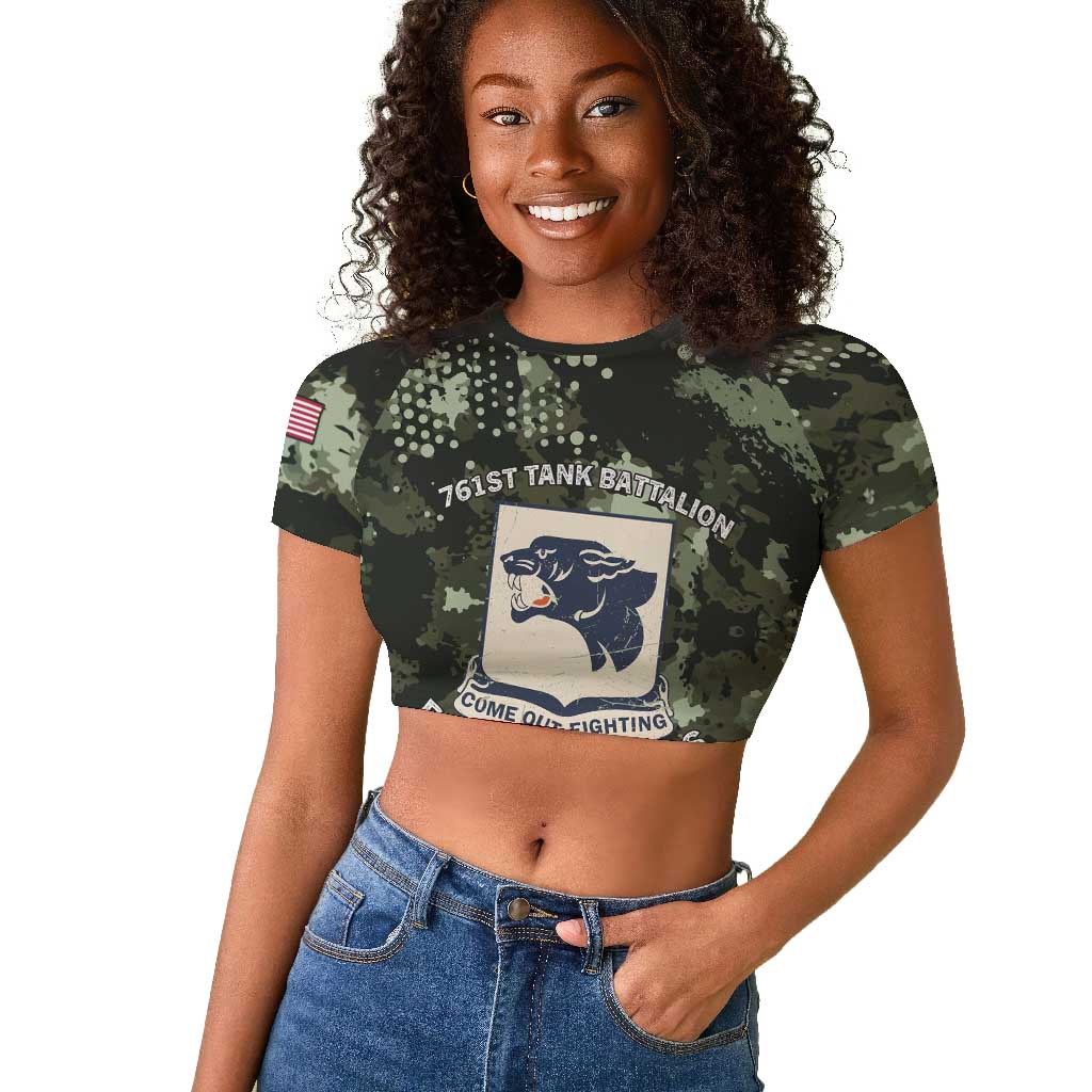 761st Tank Battalion Black Panthers Raglan Cropped T shirt WWII Military Camouflage - African Pride