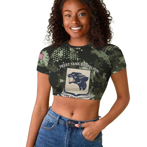 761st Tank Battalion Black Panthers Raglan Cropped T shirt WWII Military Camouflage - African Pride