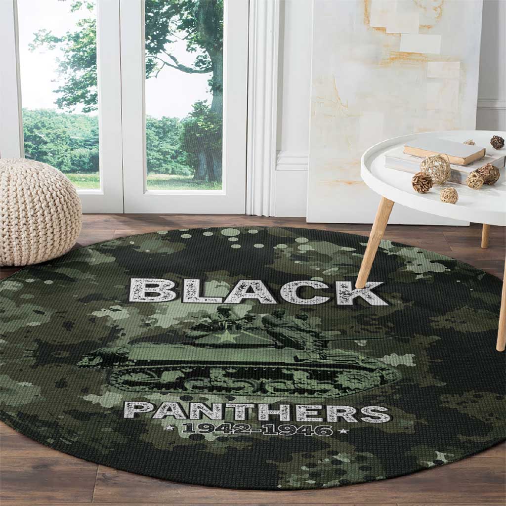 761st Tank Battalion Black Panthers Round Carpet WWII Military Camouflage - African Pride