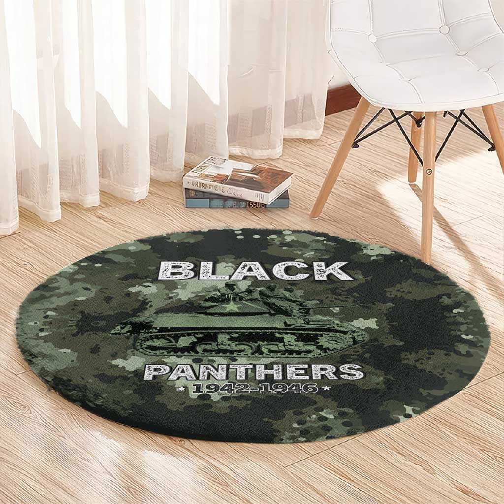 761st Tank Battalion Black Panthers Round Carpet WWII Military Camouflage - African Pride
