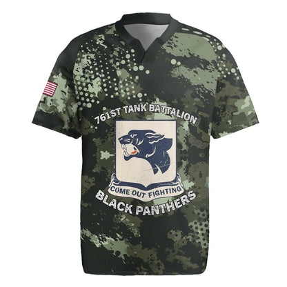 761st Tank Battalion Black Panthers Rugby Jersey WWII Military Camouflage - African Pride