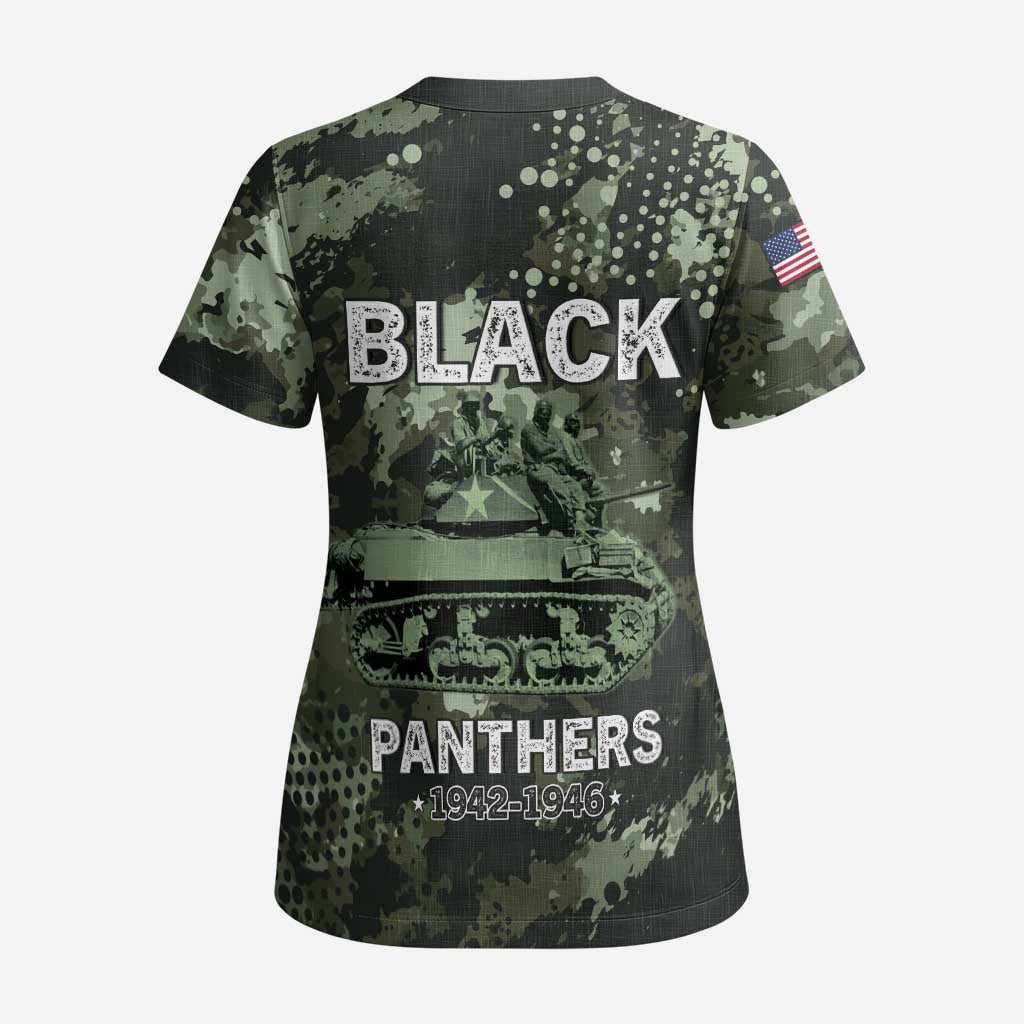 761st Tank Battalion Black Panthers Scrub Top WWII Military Camouflage - African Pride
