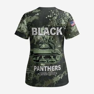 761st Tank Battalion Black Panthers Scrub Top WWII Military Camouflage - African Pride