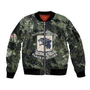 761st Tank Battalion Black Panthers Sleeve Zip Bomber Jacket WWII Military Camouflage - African Pride