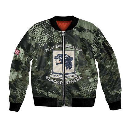 761st Tank Battalion Black Panthers Sleeve Zip Bomber Jacket WWII Military Camouflage - African Pride