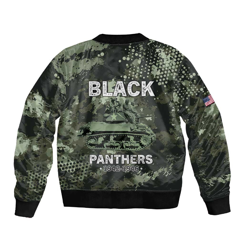 761st Tank Battalion Black Panthers Sleeve Zip Bomber Jacket WWII Military Camouflage - African Pride
