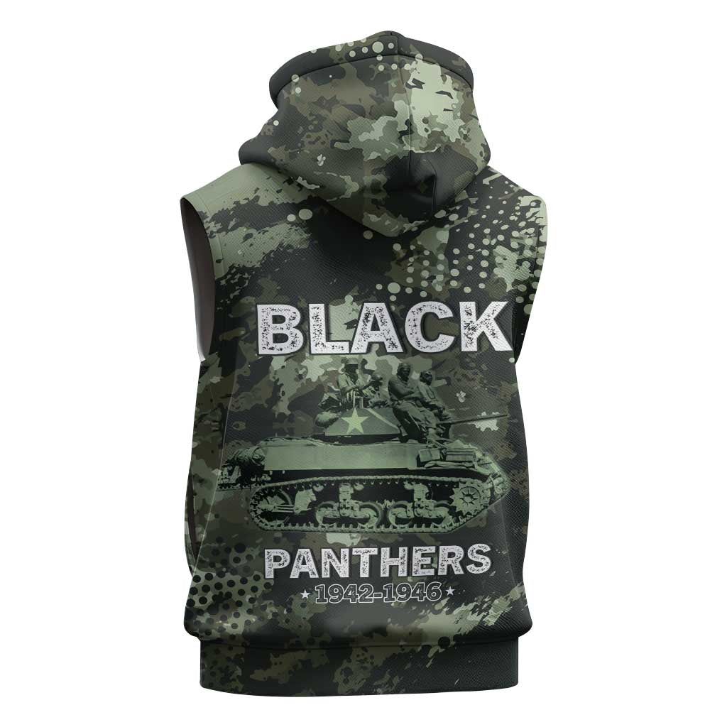 761st Tank Battalion Black Panthers Sleeveless Hoodie WWII Military Camouflage - African Pride