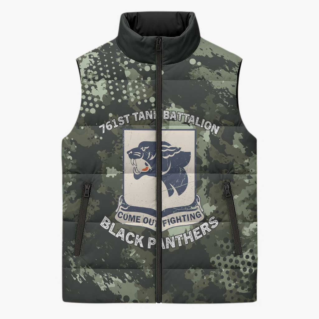 761st Tank Battalion Black Panthers Sleeveless Puffer Jacket WWII Military Camouflage - African Pride
