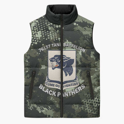 761st Tank Battalion Black Panthers Sleeveless Puffer Jacket WWII Military Camouflage - African Pride