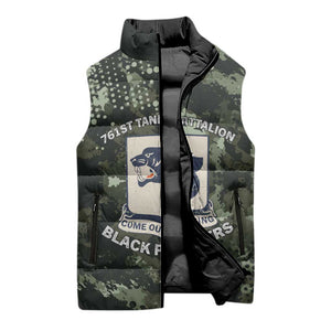 761st Tank Battalion Black Panthers Sleeveless Puffer Jacket WWII Military Camouflage - African Pride