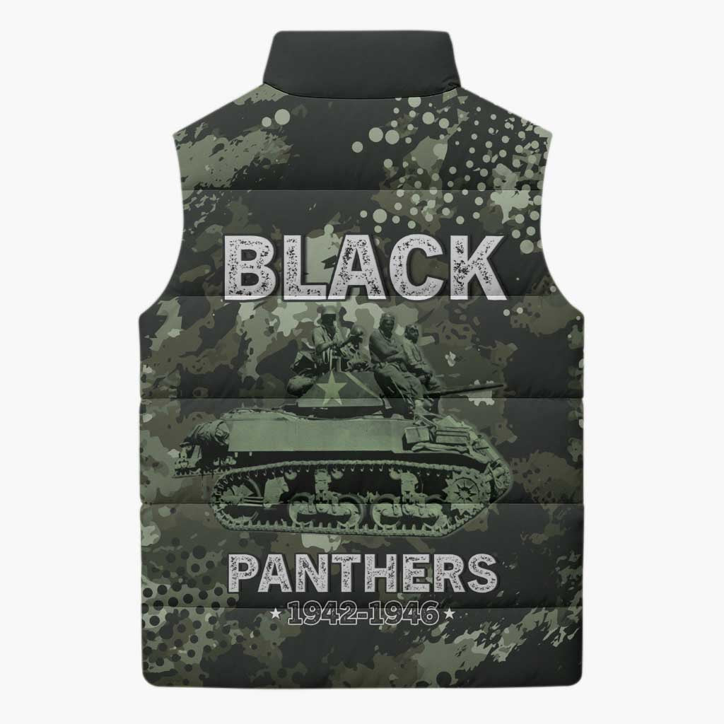 761st Tank Battalion Black Panthers Sleeveless Puffer Jacket WWII Military Camouflage - African Pride
