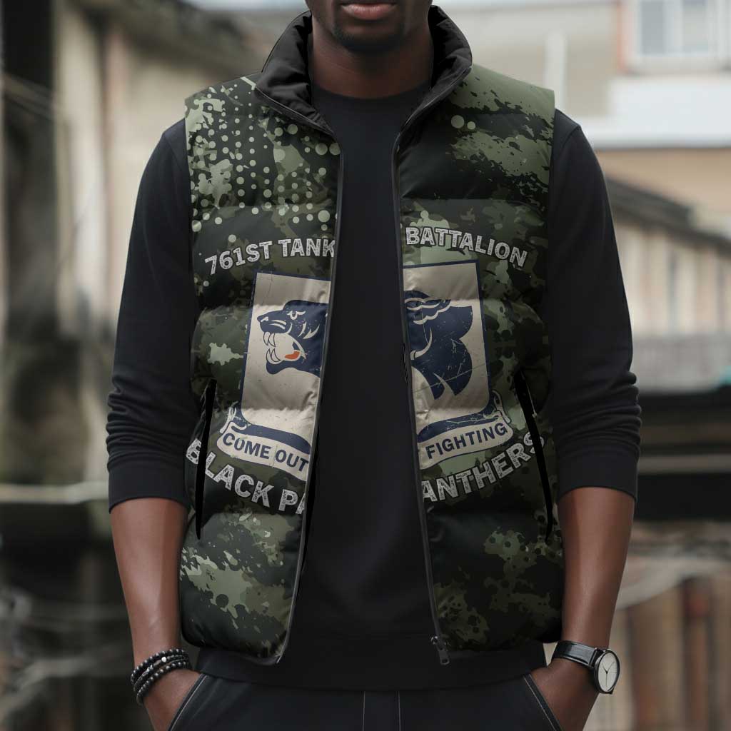 761st Tank Battalion Black Panthers Sleeveless Puffer Jacket WWII Military Camouflage - African Pride