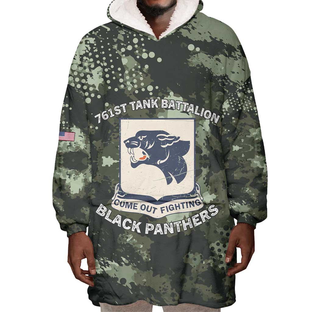 761st Tank Battalion Black Panthers Wearable Blanket Hoodie WWII Military Camouflage - African Pride